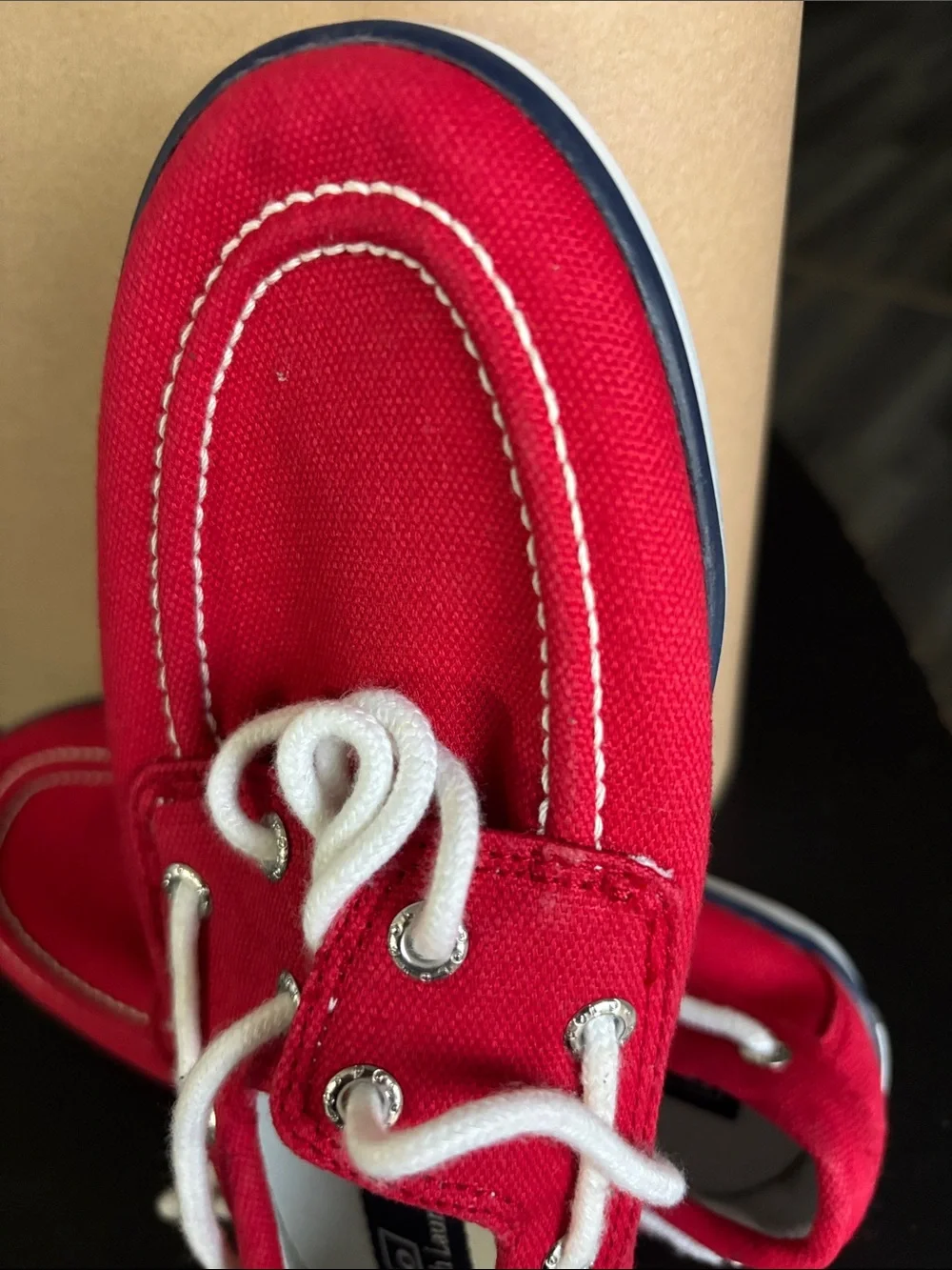 Polo by Ralph Lauren Kids Red Canvas Moccasins with White Laces